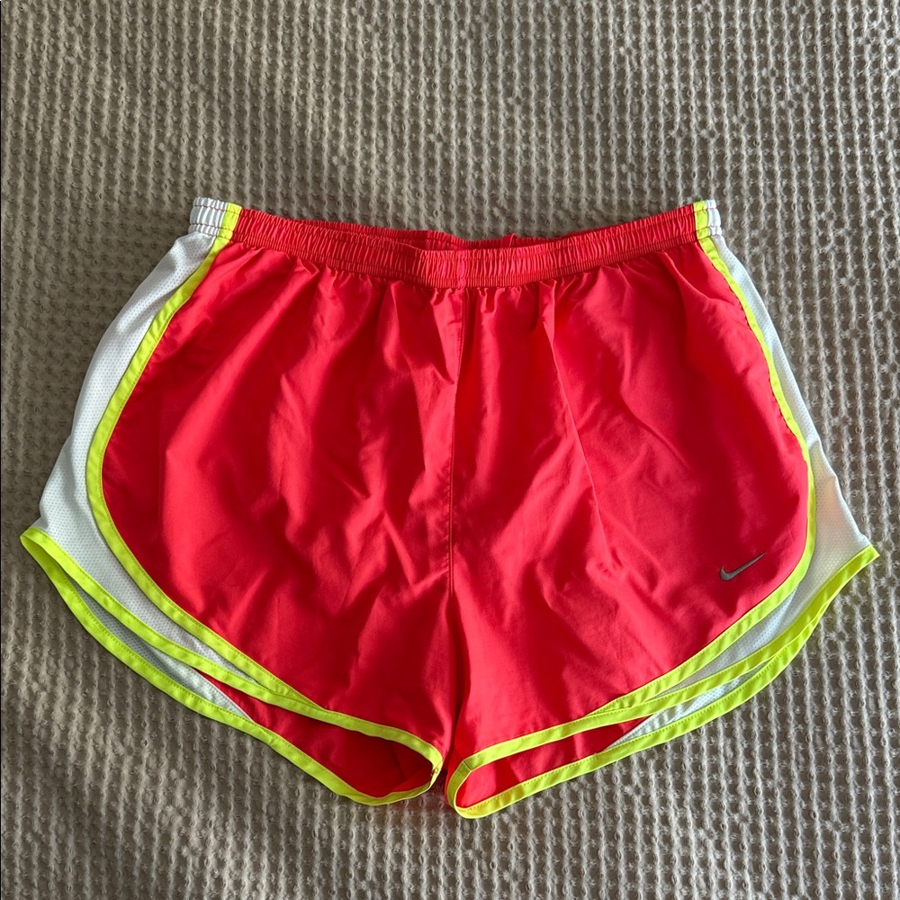Nike Women's Red and Yellow Athletic Shorts